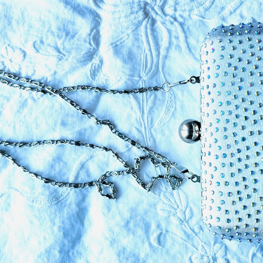 New Silver Evening Purse decorated with rainbow rhinestones
